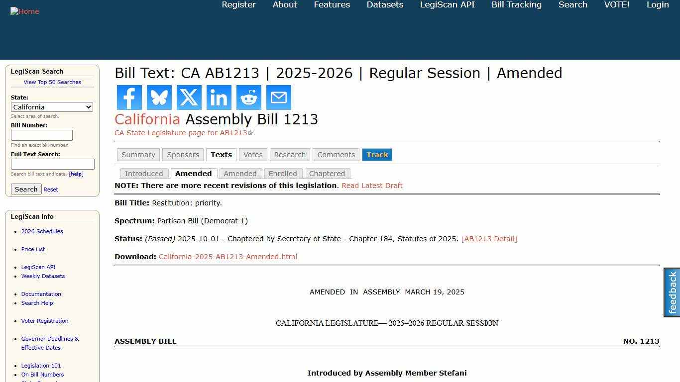 Bill Text: CA AB1213 2025-2026 Regular Session Amended LegiScan