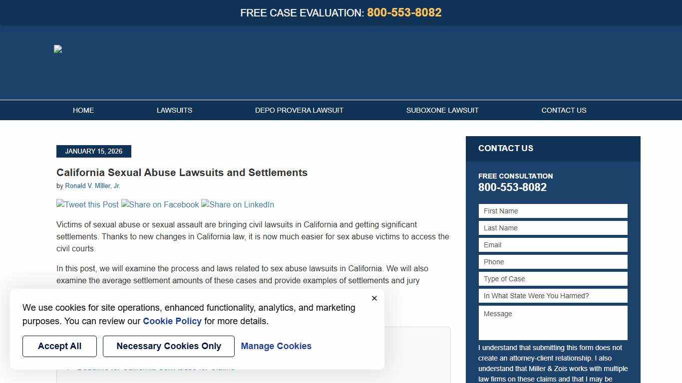 California Sexual Abuse Lawsuits & Settlements (January 2026)